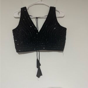Elegant Black Beaded Women's Top